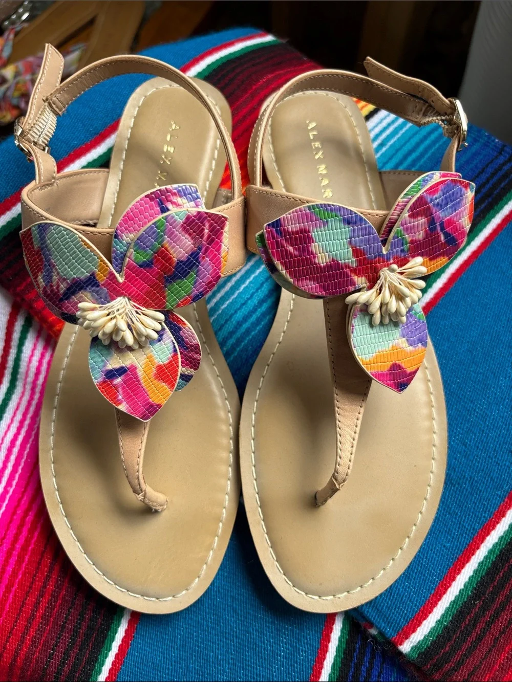 Alex Marie Tan Sandals with Multicolor Floral Accent